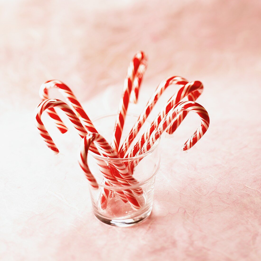 Zuckerstangen im Glas vor rosa Hintergrund