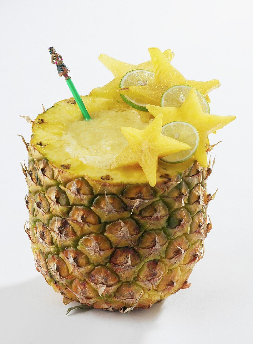 A Pina Colada Served inside a Pineapple