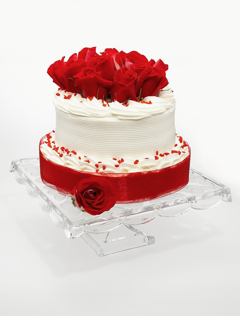 A Valentine's Day Cake with Red Roses