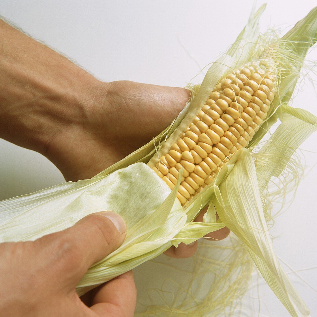 Removing the husk from a corncob