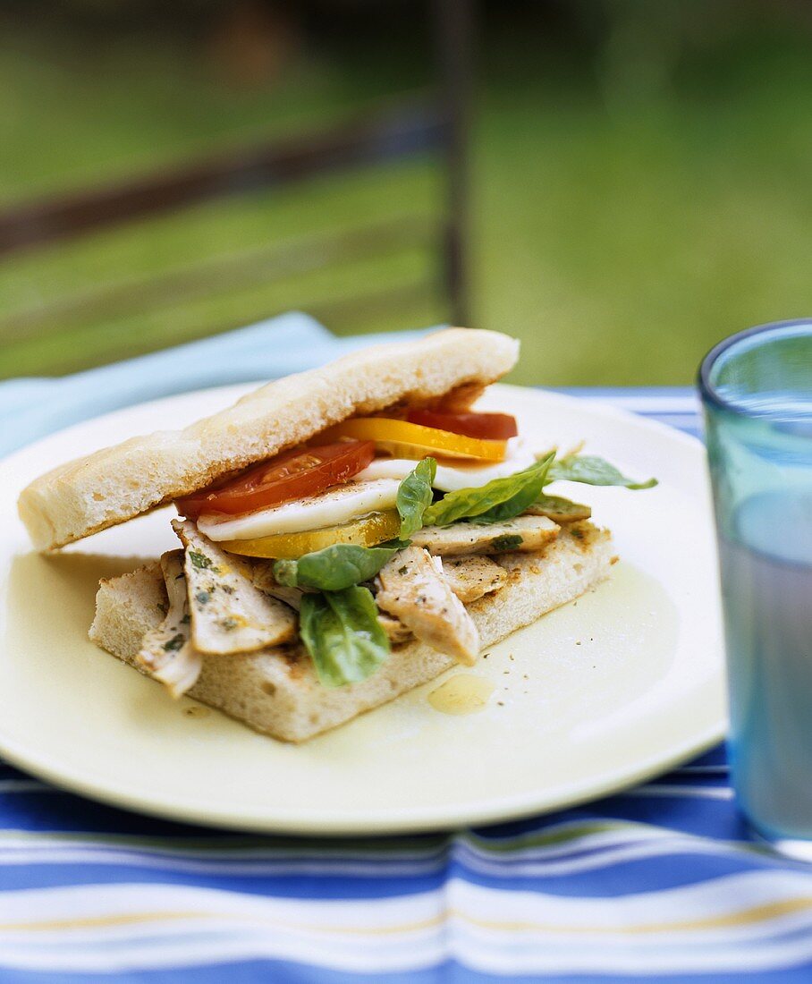 Chicken, Mozzarella and Tomato Sandwich on Focaccia