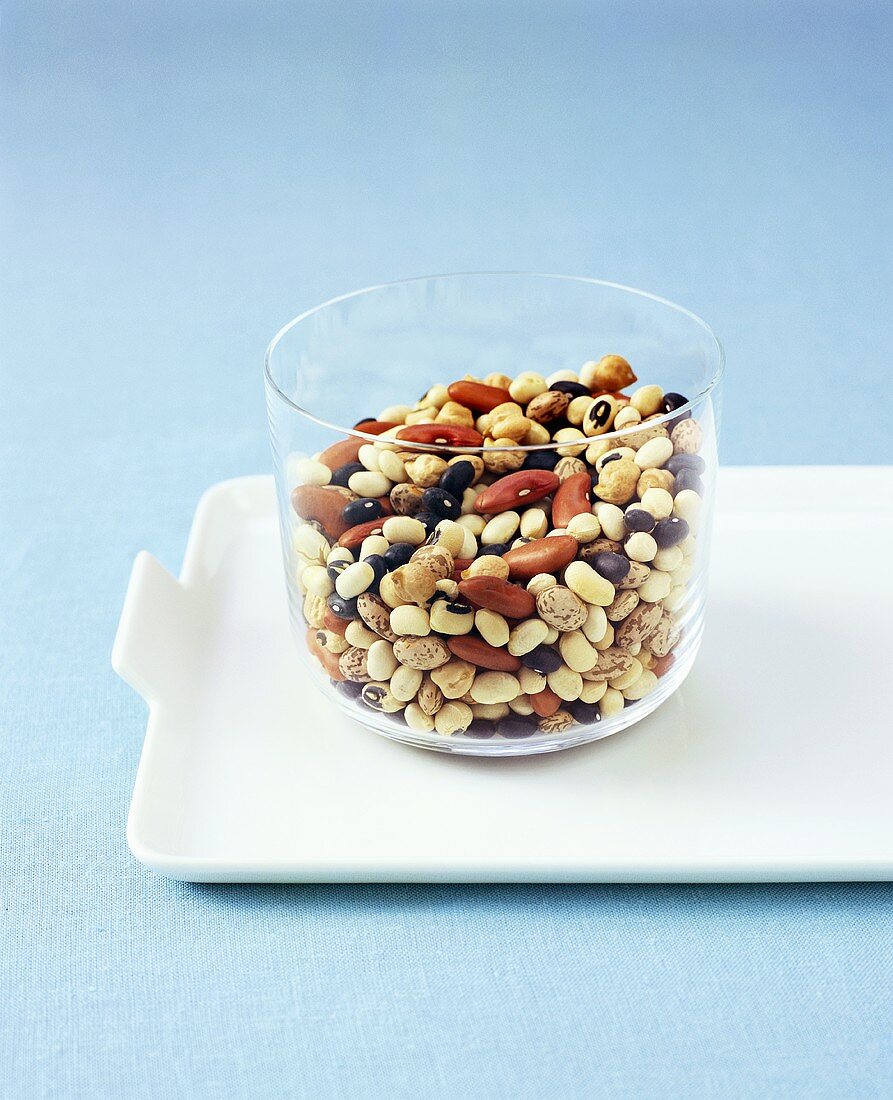 Assorted Dried Beans in a Glass Bowl