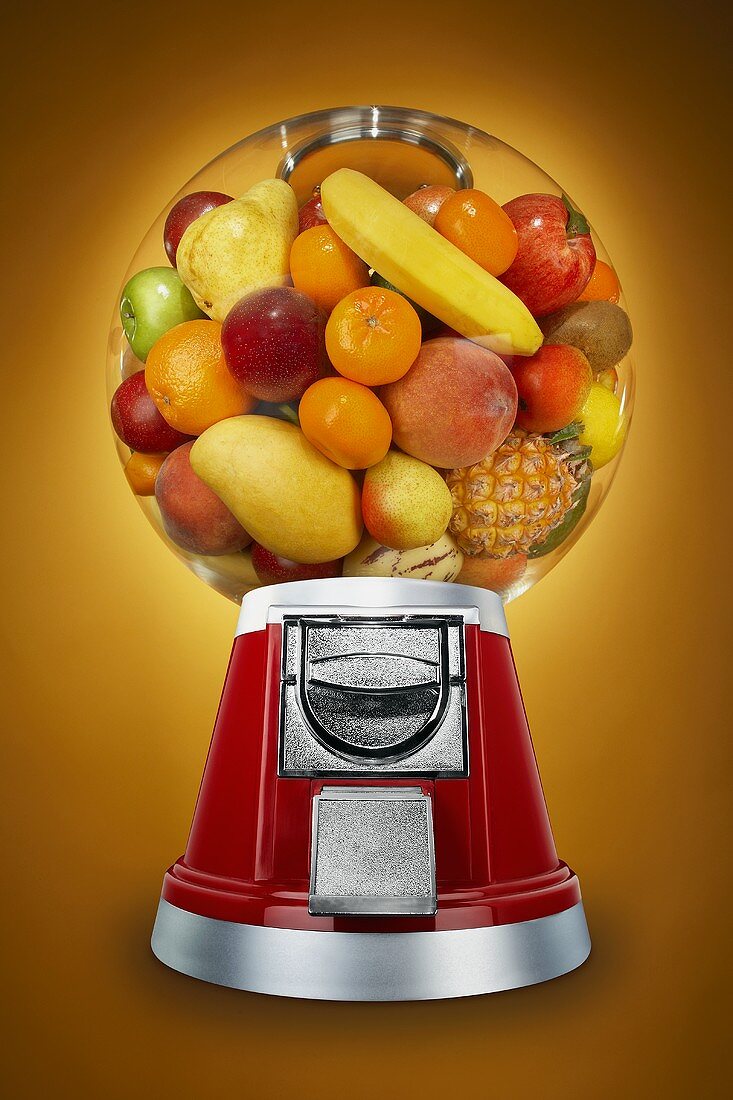 Mixed Fruit in a Candy Dispenser