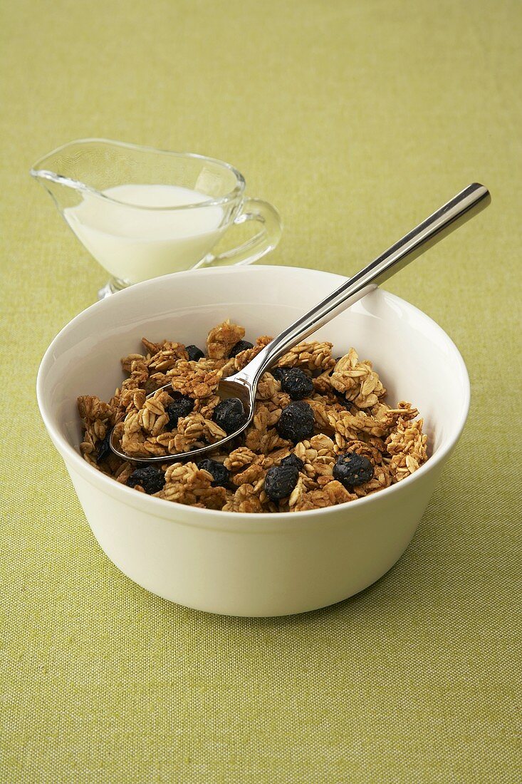 Müsli mit Rosinen und Milch