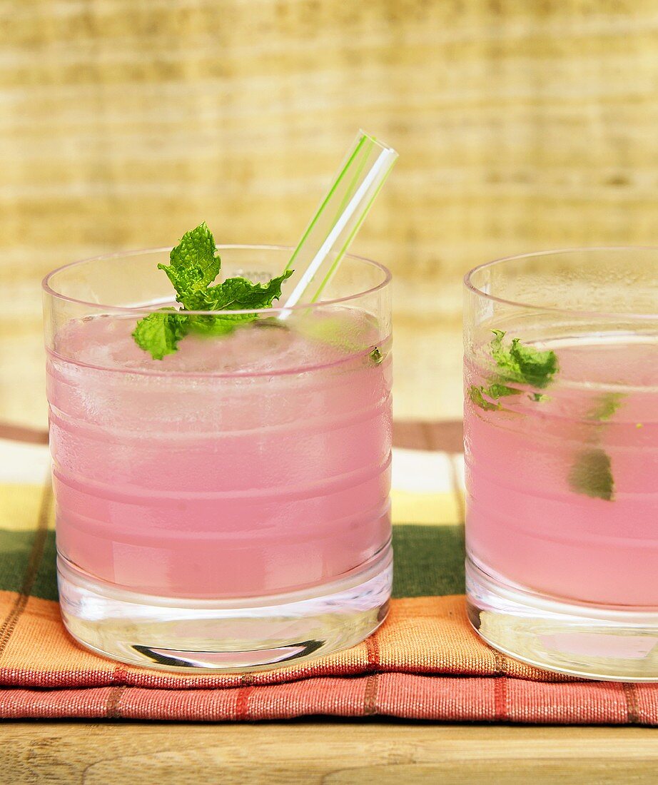 Glasses of Pink Lemonade with Fresh Mint