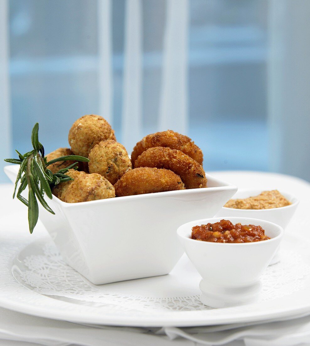 Cheese Fritters with Side Sauces