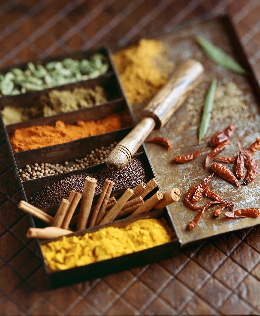 Assorted Spices in a Spice Box