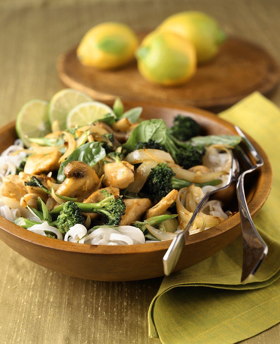 Mushroom and Broccoli Stir Fry over Rice Noodles