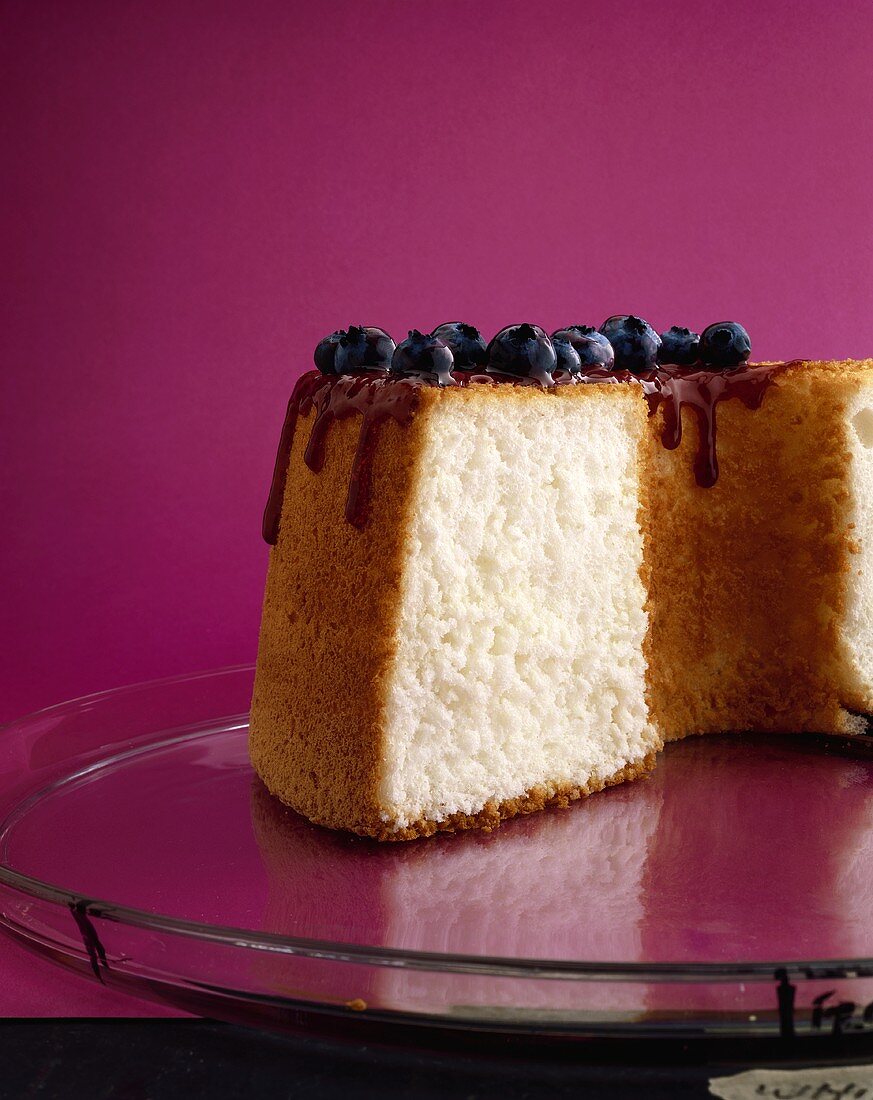 Angel food cake with blueberry sauce