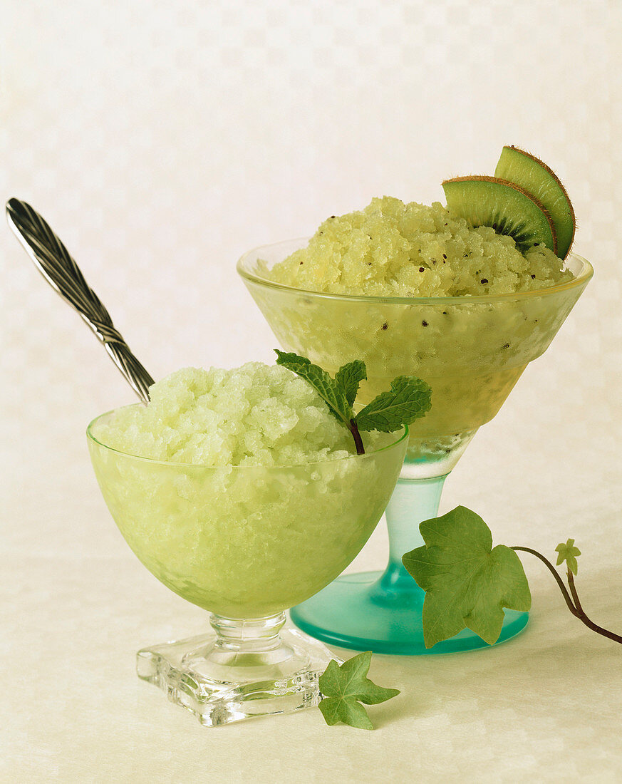 Two Bowls of Sorbet; Mint and Kiwi
