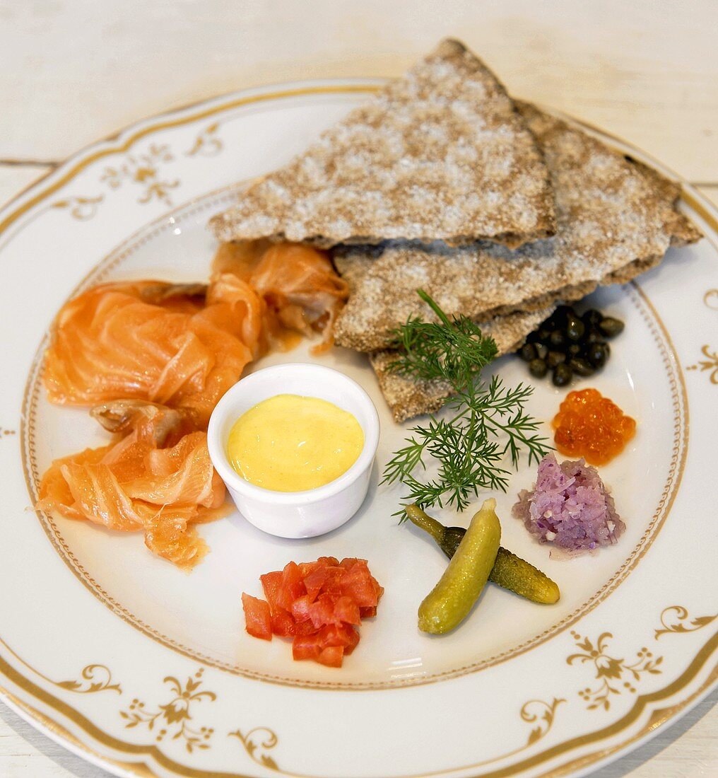 Smoked Salmon with Crackers and Assorted Toppings; Lox