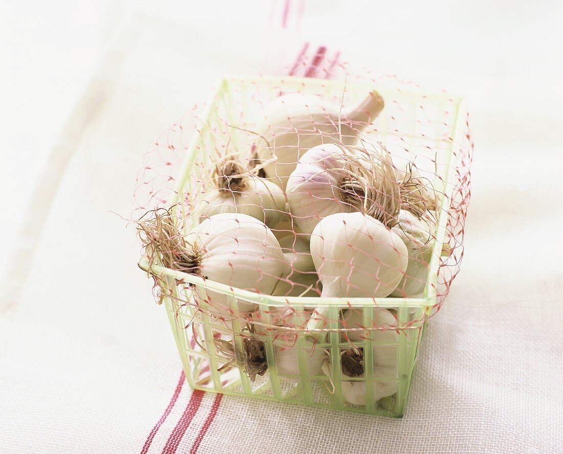 Garlic in small plastic basket