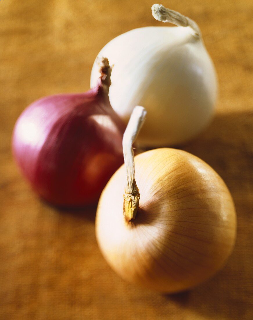 Three Onions; Yellow, Red and White