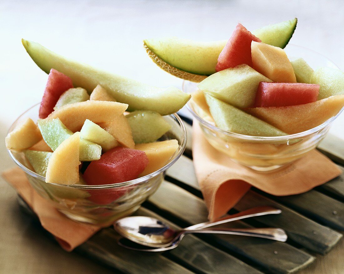 Two Small Bowls of Melon Fruit Salad