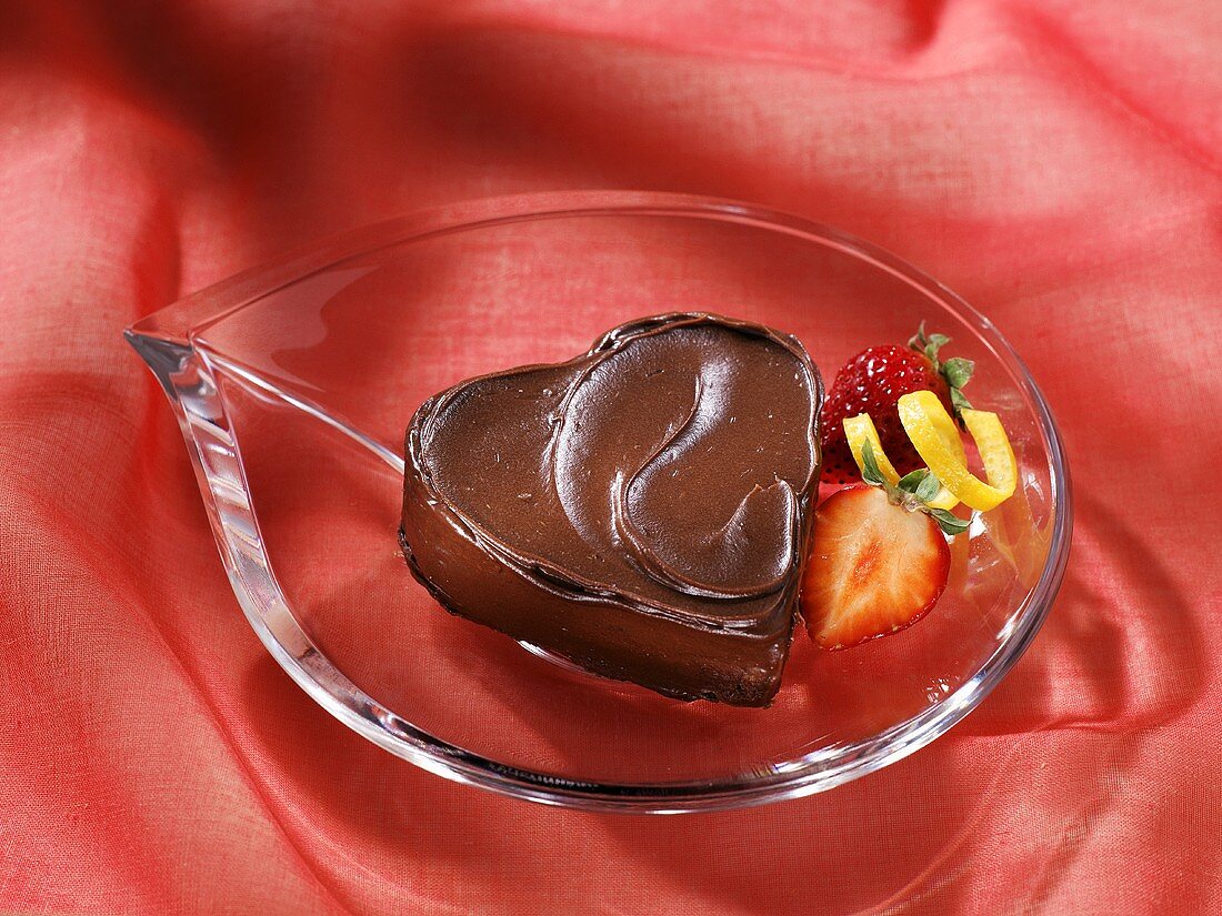 Heart shaped brownie with chocolate ganache
