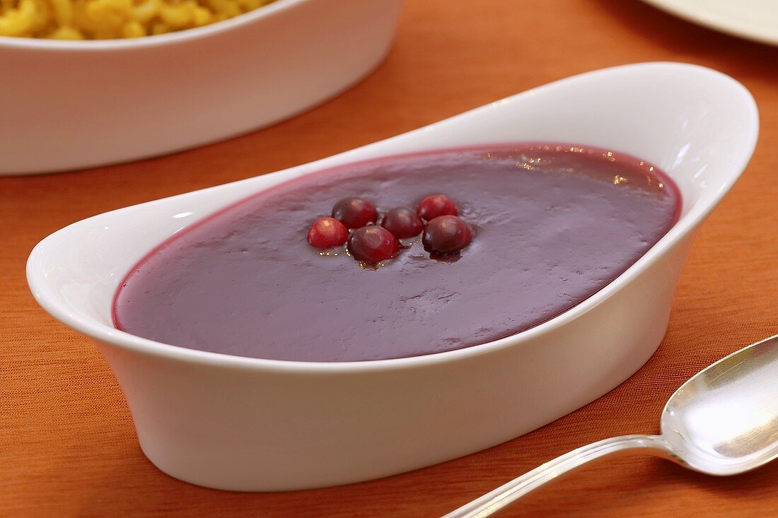 Cranberry sauce in white bowl
