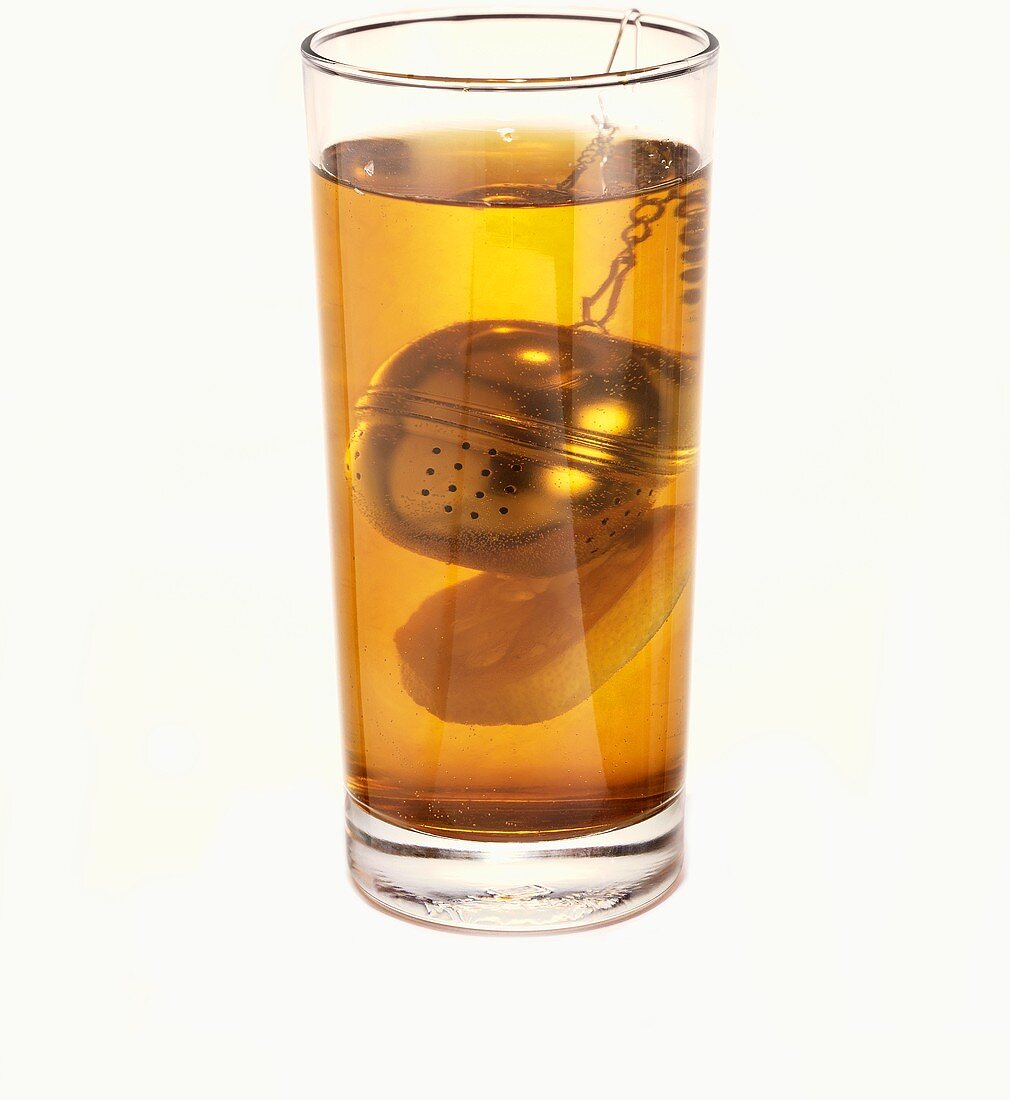 Tea Steeping in a Glass with Lemon Slice