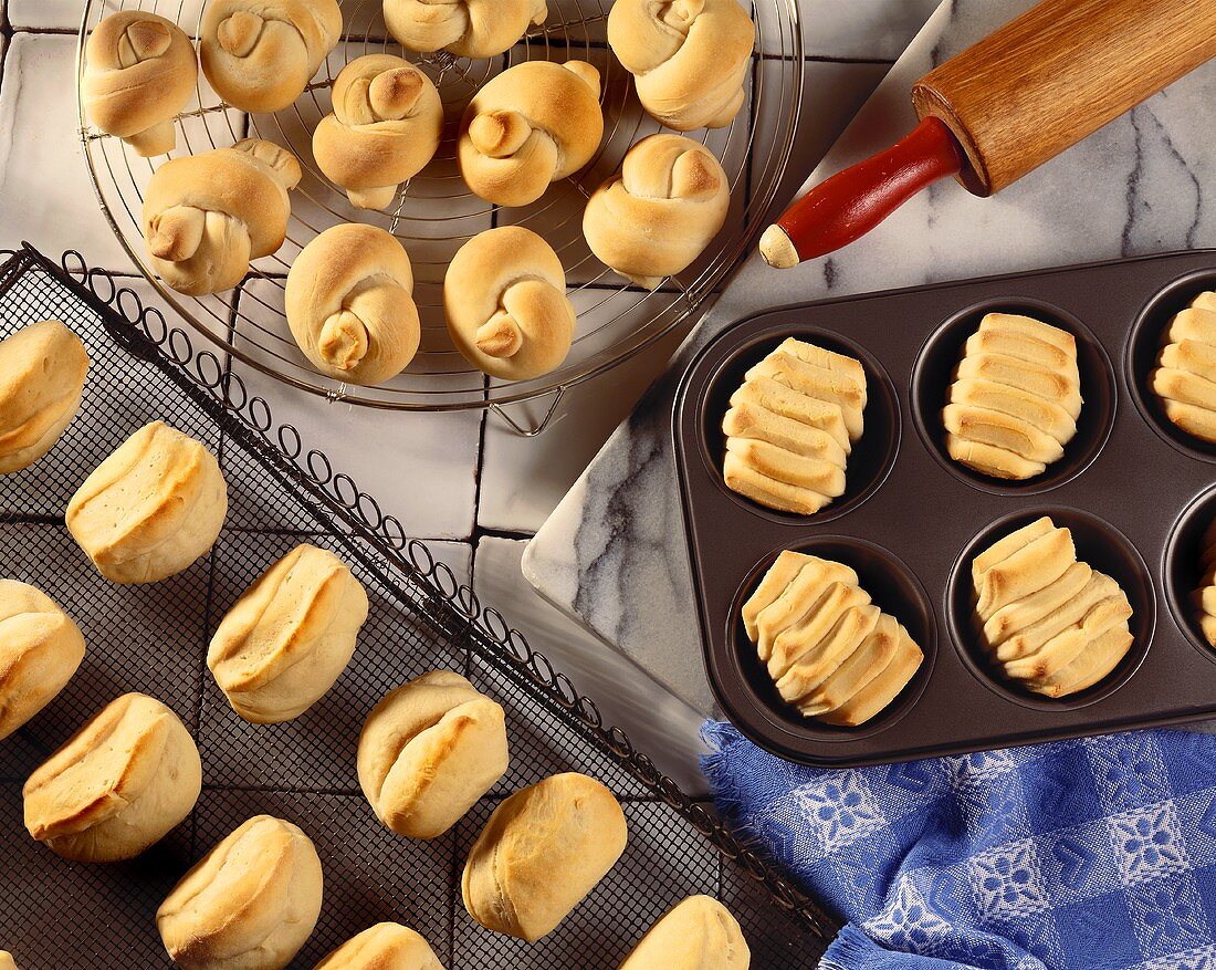 Freshly Baked Parker House Rolls and Fan Tan Love Knots