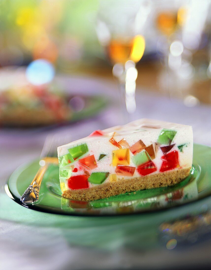 Slice of Pie with Colorful Gelatin Cubes