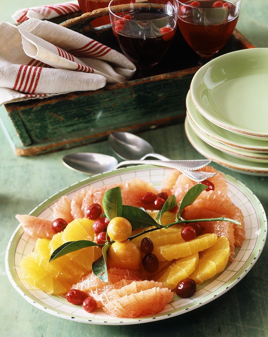 Citrus fruit platter with cranberries