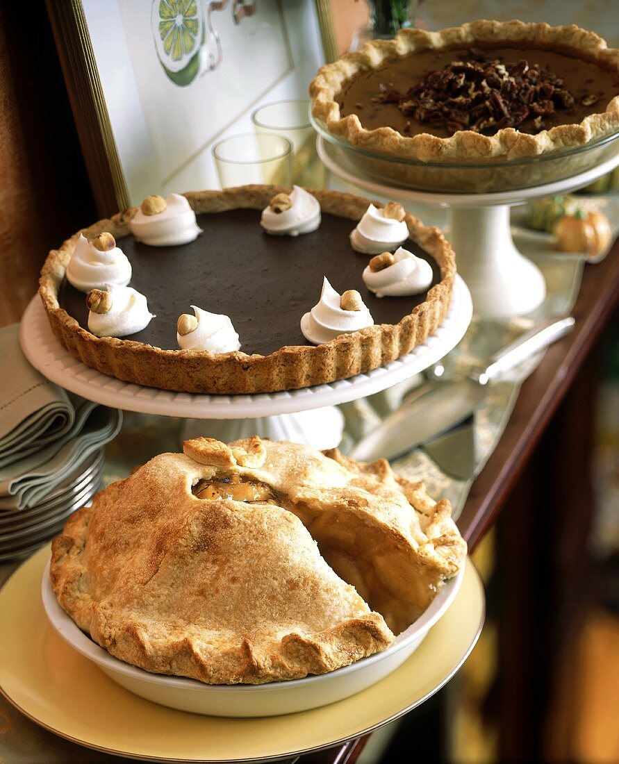 Dessert Buffet with Apple Pie, Chocolate Tart and Pumpkin Pie