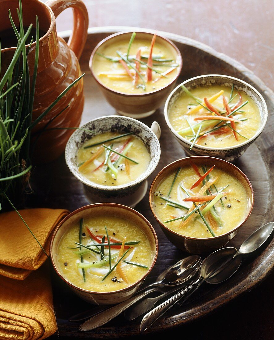 Pumpkin cream soup in bowls