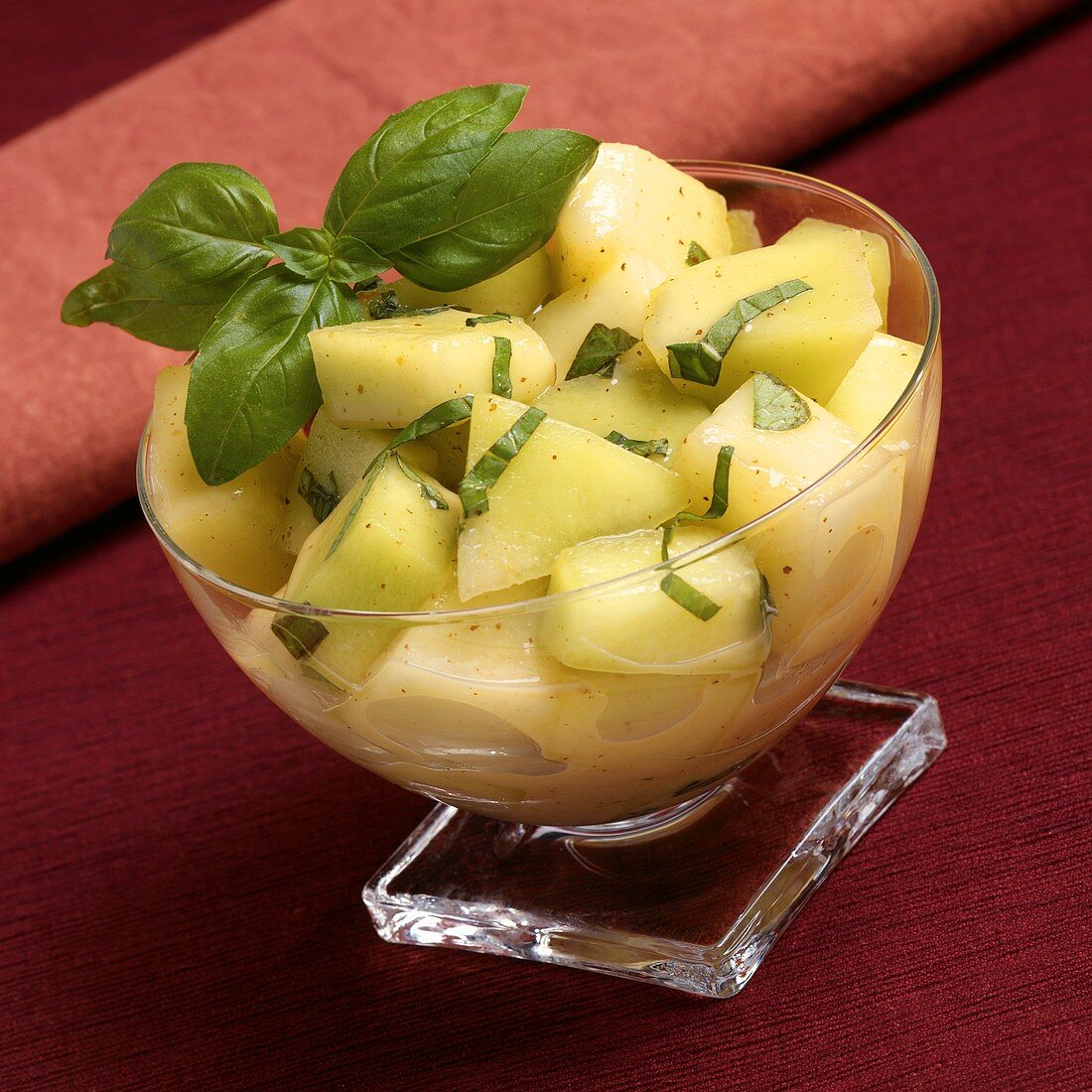 Honeydew Fruit Cup with Fresh Basil and a Tequila Lime Dressing
