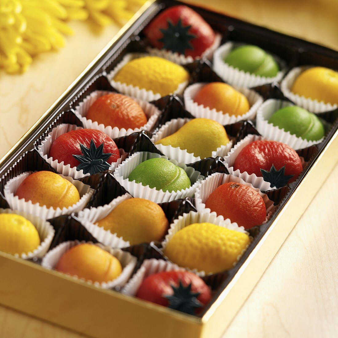 Box of marzipan fruits