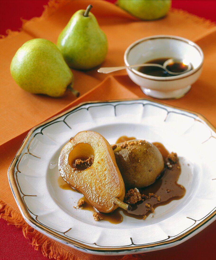 Poached Pear with Amaretti Sauce