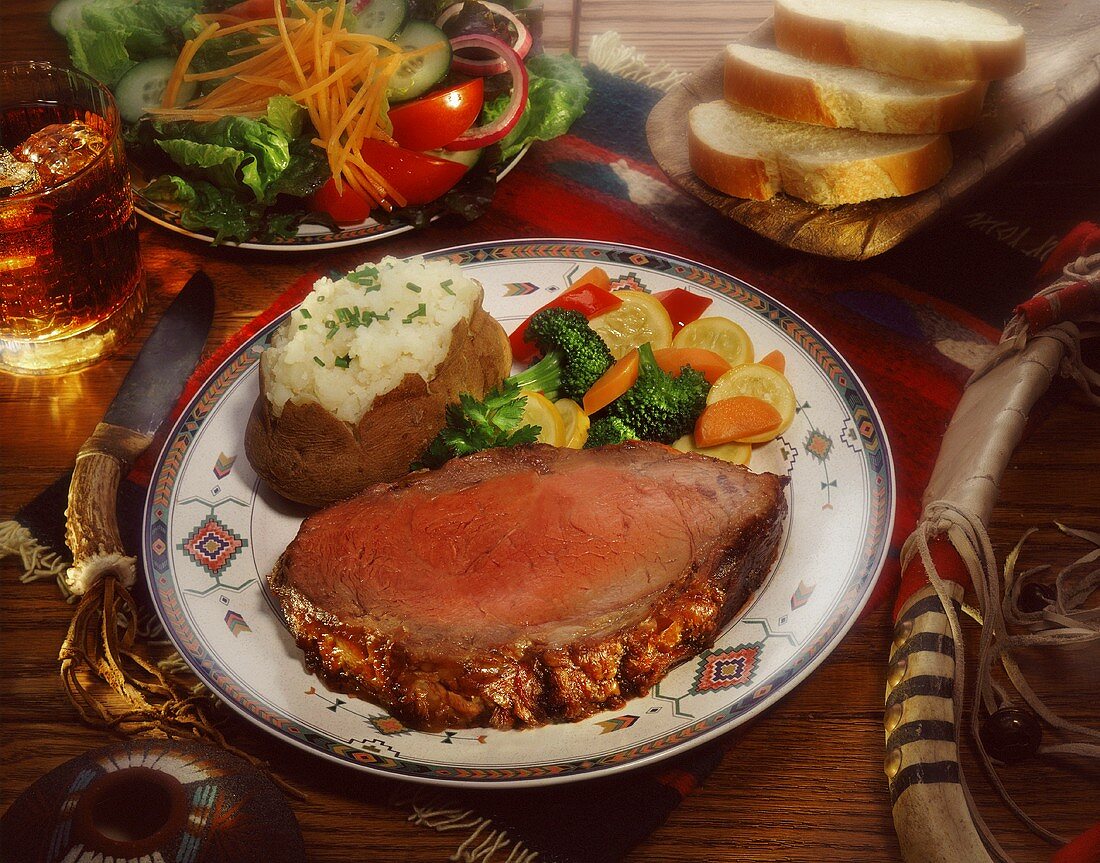 Prime Rib with Baked Potato and Mixed Vegetables