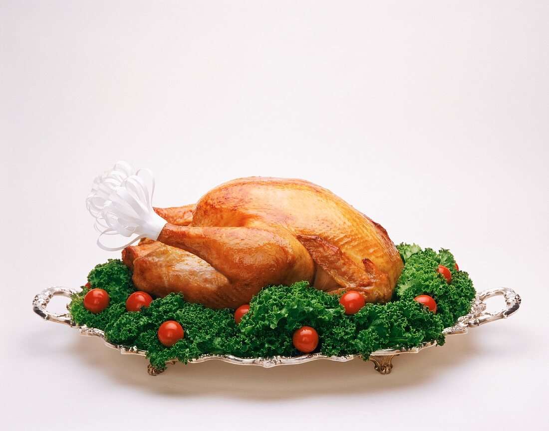 Thanksgiving Turkey on Serving Tray on White