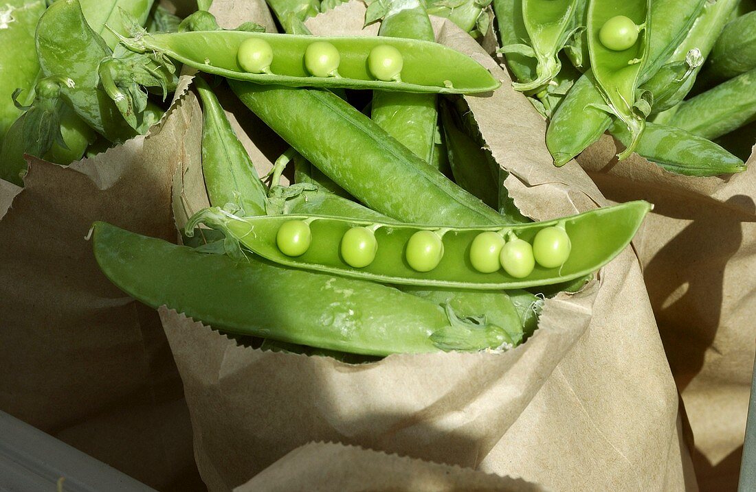Open Pods of English Peas at Market