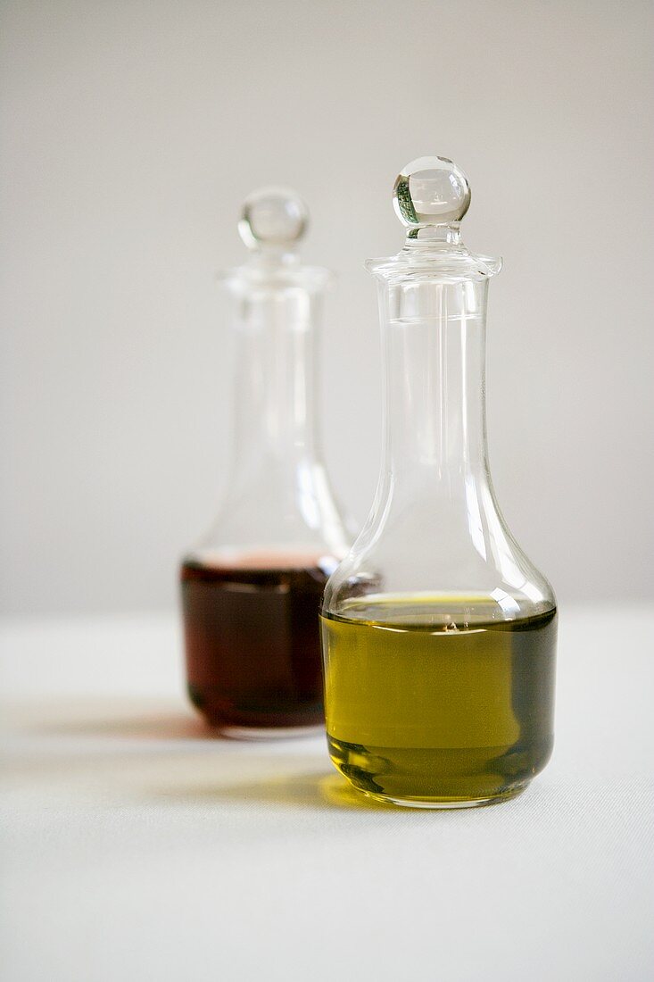 Bottles of oil and vinegar