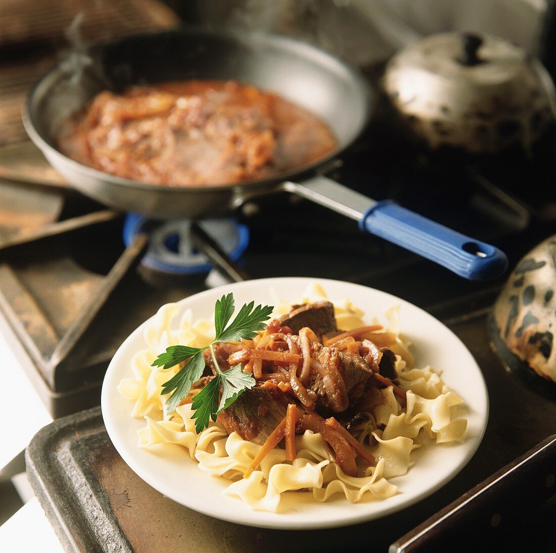 Beef Stroganoff Over Egg Noodles