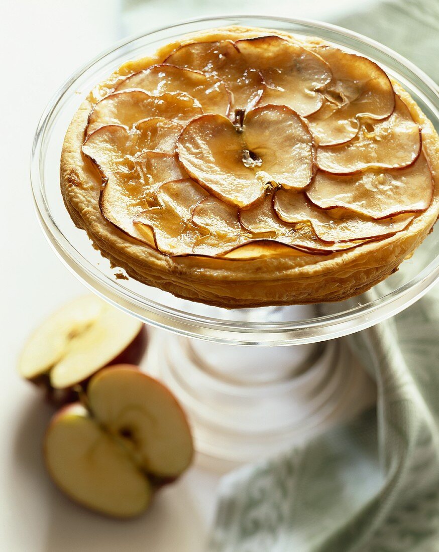 Glazed apple slices on puff pastry