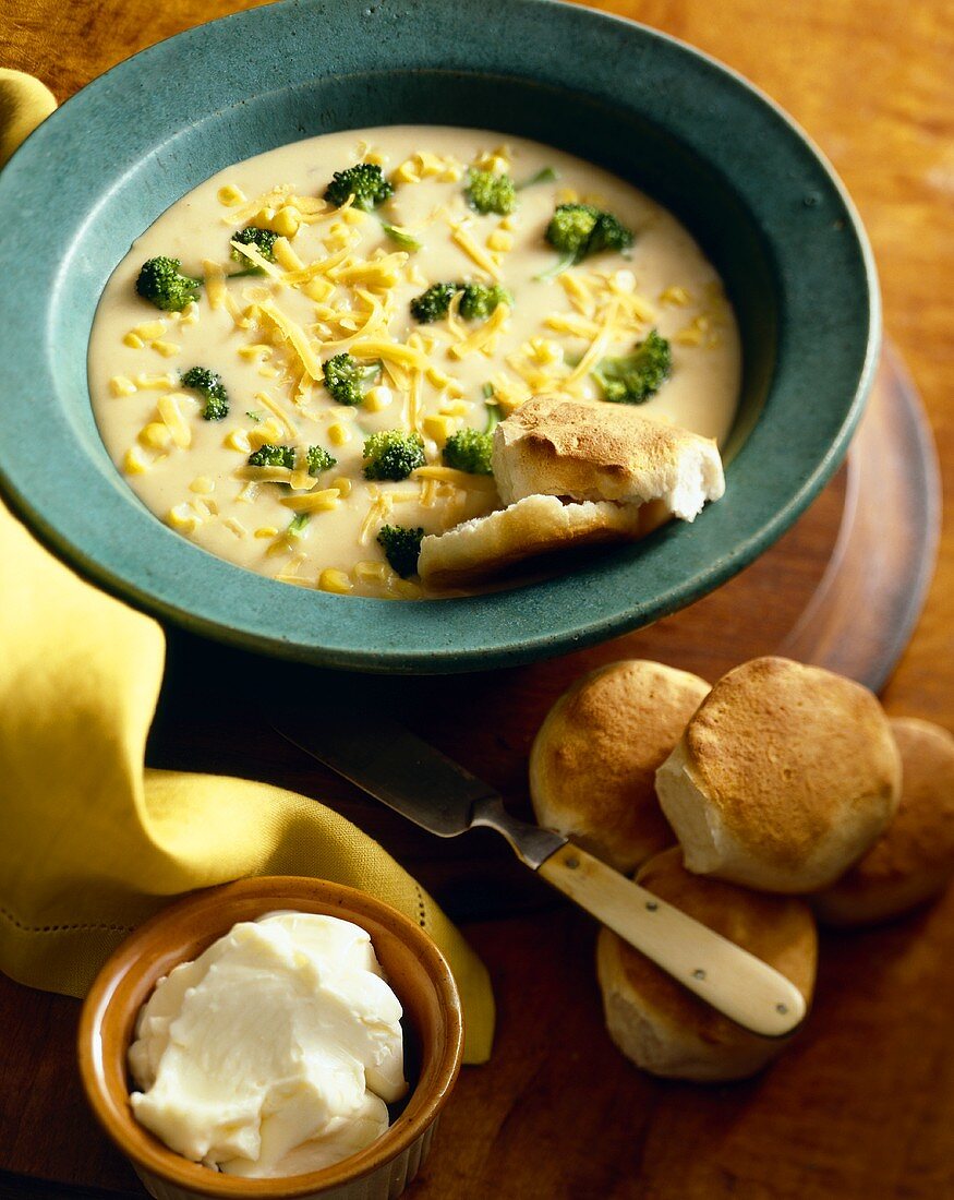 Broccoli and Cheddar Soup with Biscuits