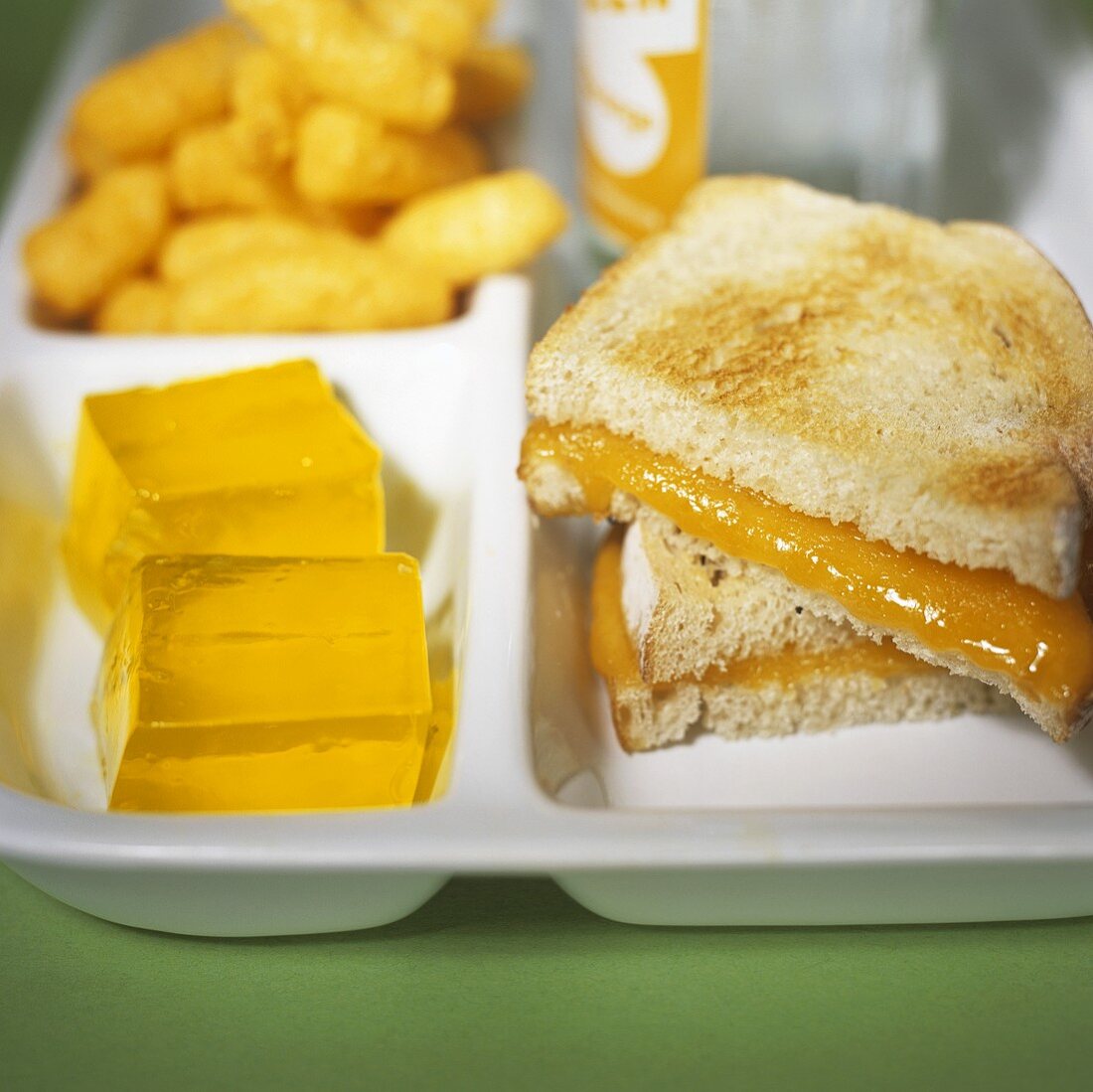 Child's Lunch Tray; Grilled Cheese with Jello 