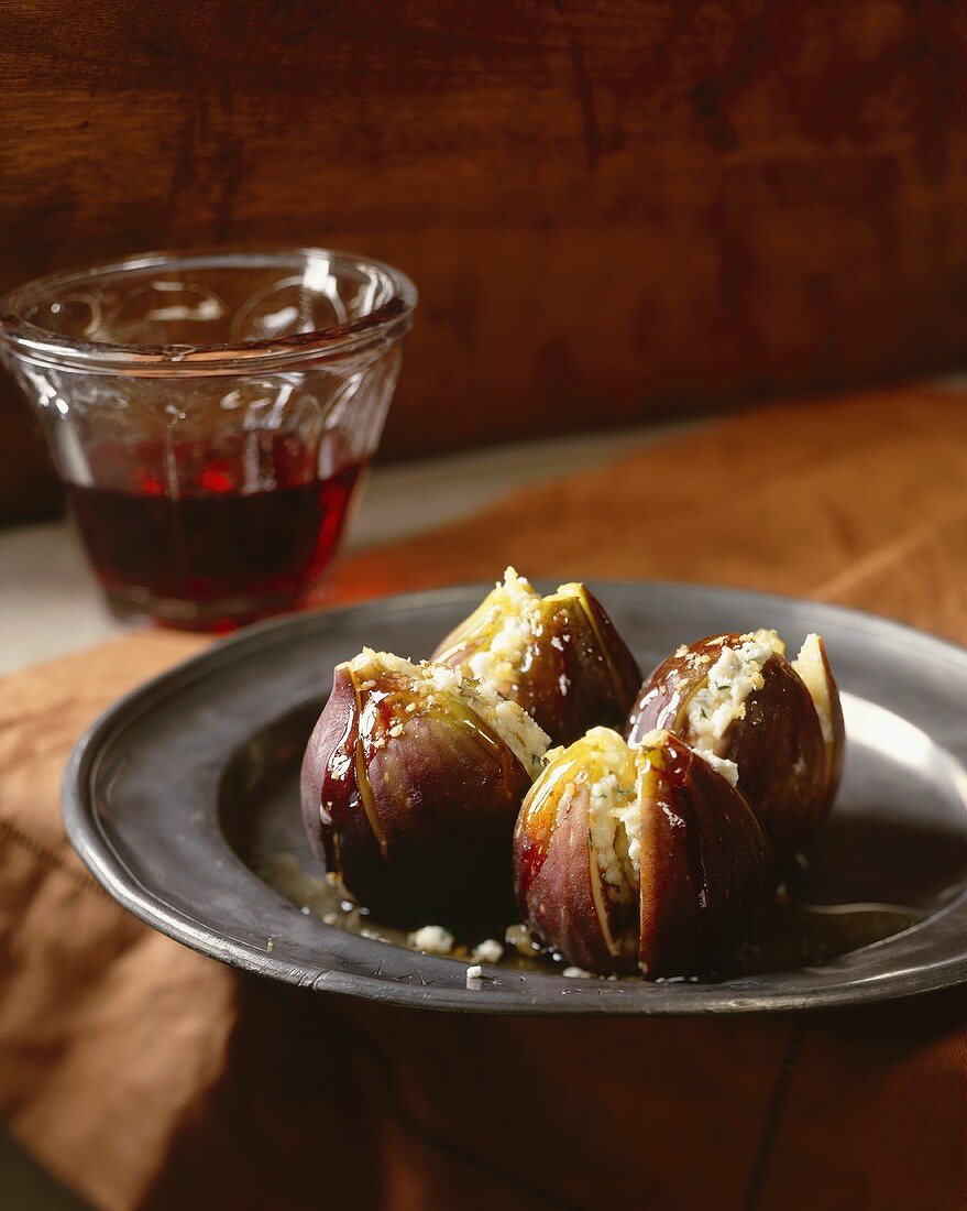 Four Cheese Filled Figs; Glass of Wine