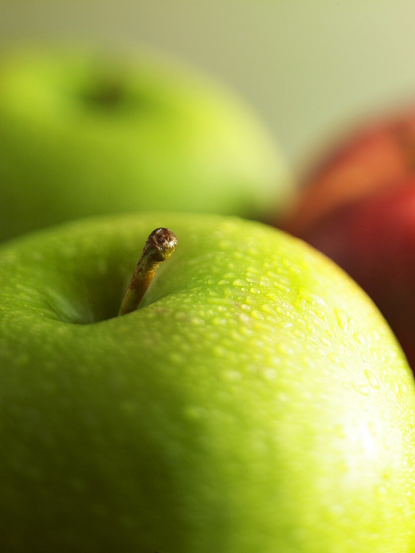 Close Up of a Green Apple; Red and Green Apple
