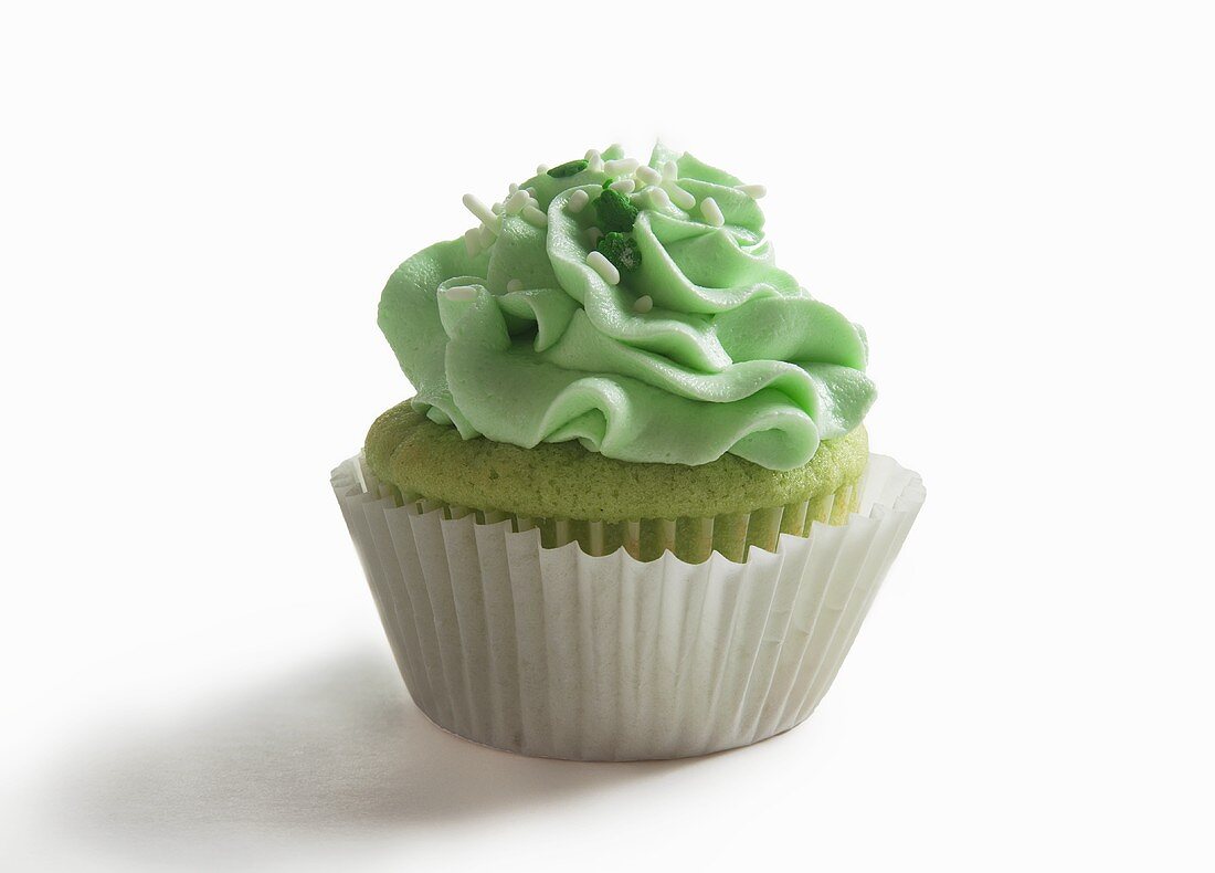 Green Cupcake with Green Frosting and Sprinkles