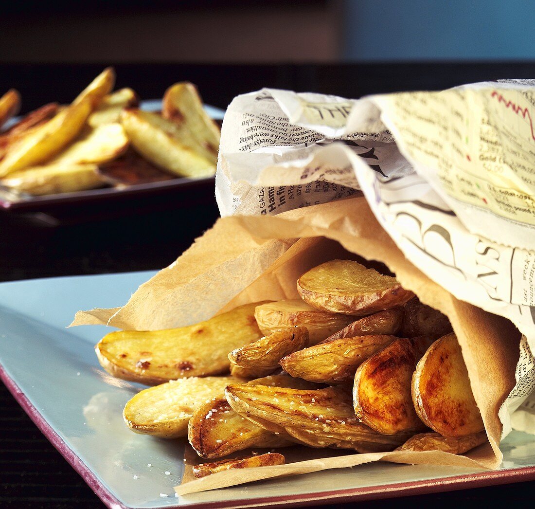 Thick Cut French Fries in Newspaper