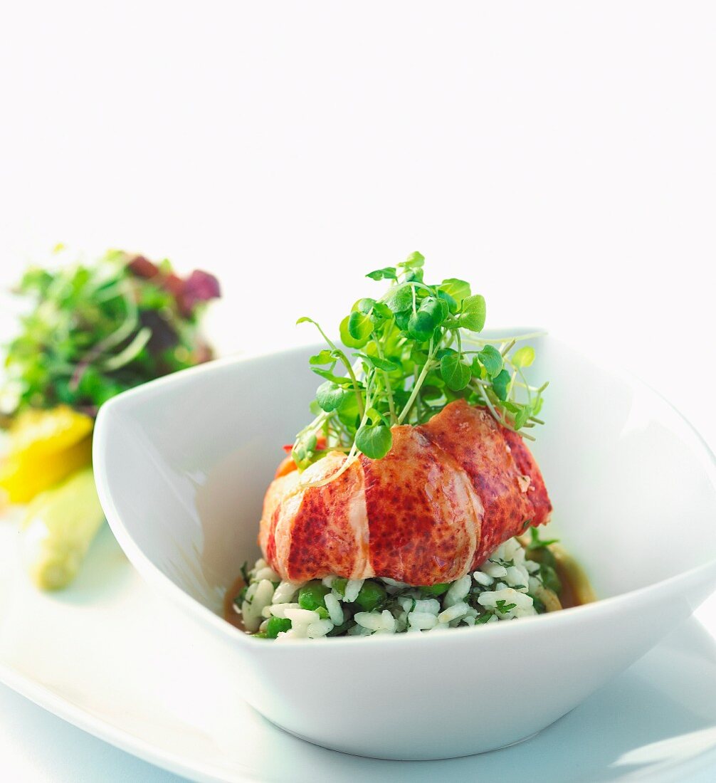 Lobster Risotto with Peas and Pea Sprouts