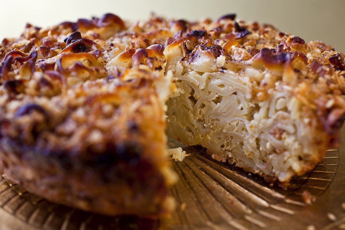 Sweet Noodle Kugel with Slice Removed