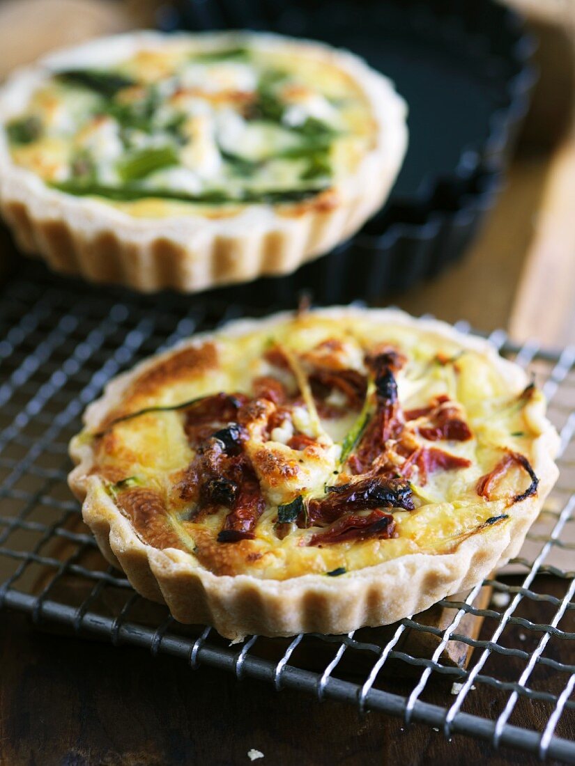 Sun Dried Tomato Quiche on Cooling Rack; Asparagus Quiche