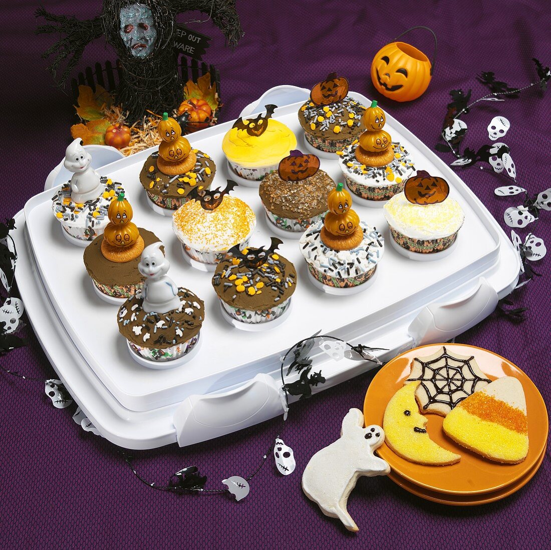 Festive Halloween Cupcakes and Cookies; Halloween Decorations