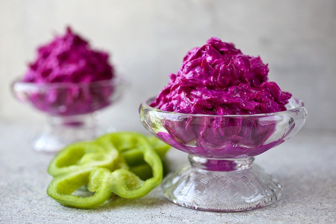 Beet Tzatziki in a Glass Bowl