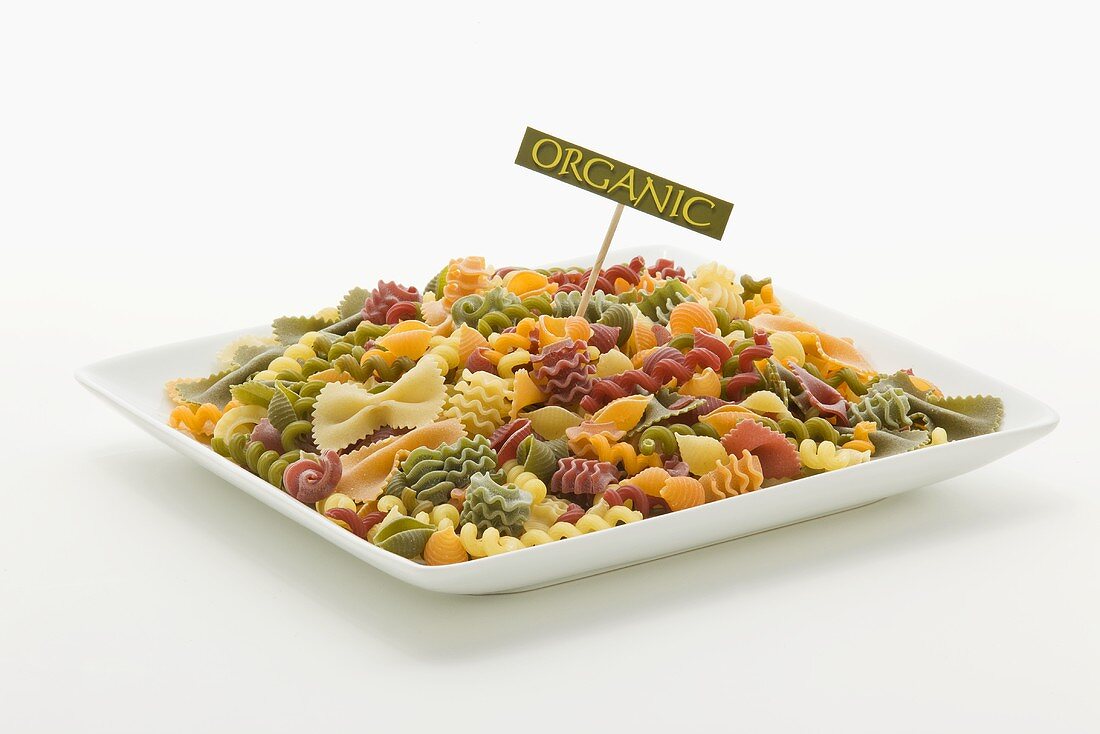 Colorful Mixed Organic Pasta with Sign