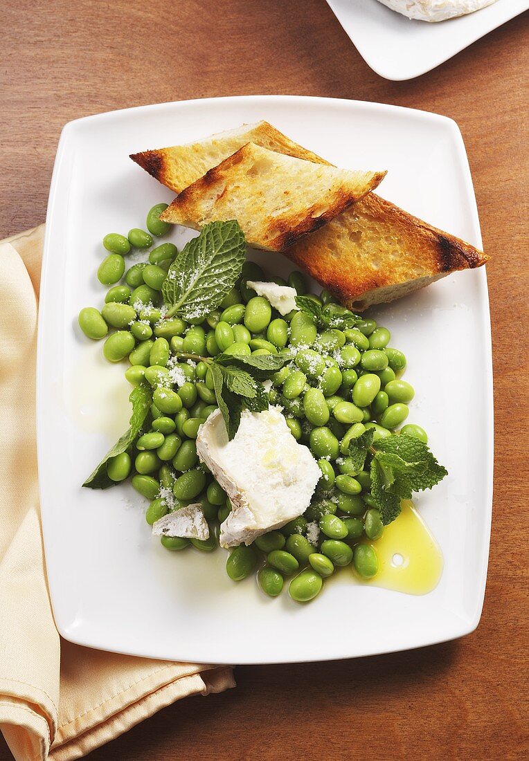 Lima Beans with Feta Cheese and Olive Oil; Bread