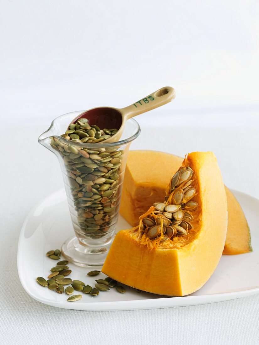 Roasted Pumpkin Seeds with Raw Pumpkin with Seeds