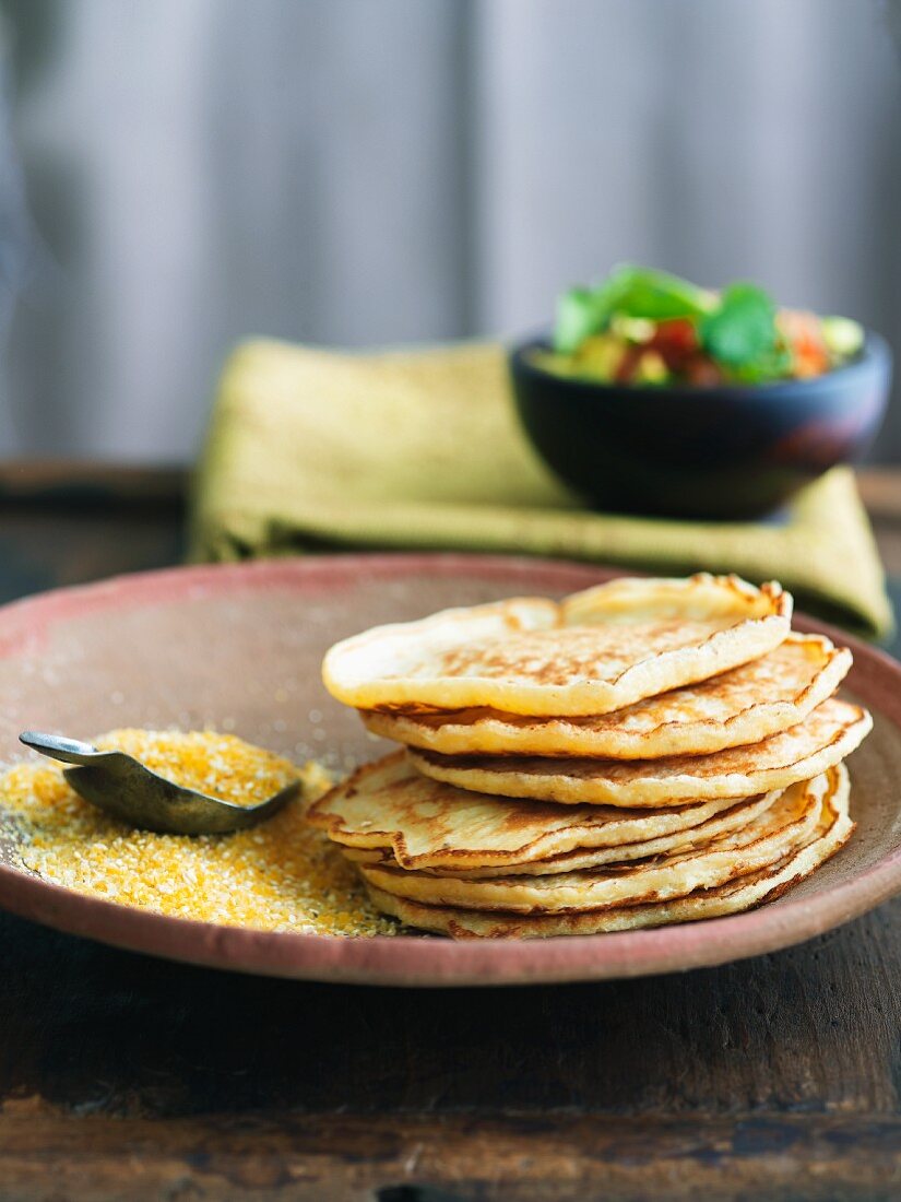 Stack of Polenta Pancakes; Cornmeal